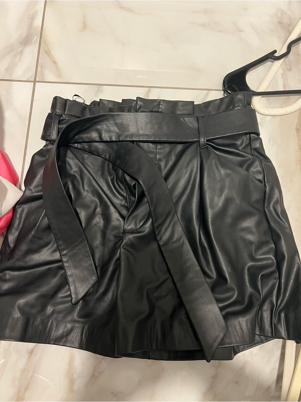 Zara Black High-Waist Faux Leather Shorts with Belt